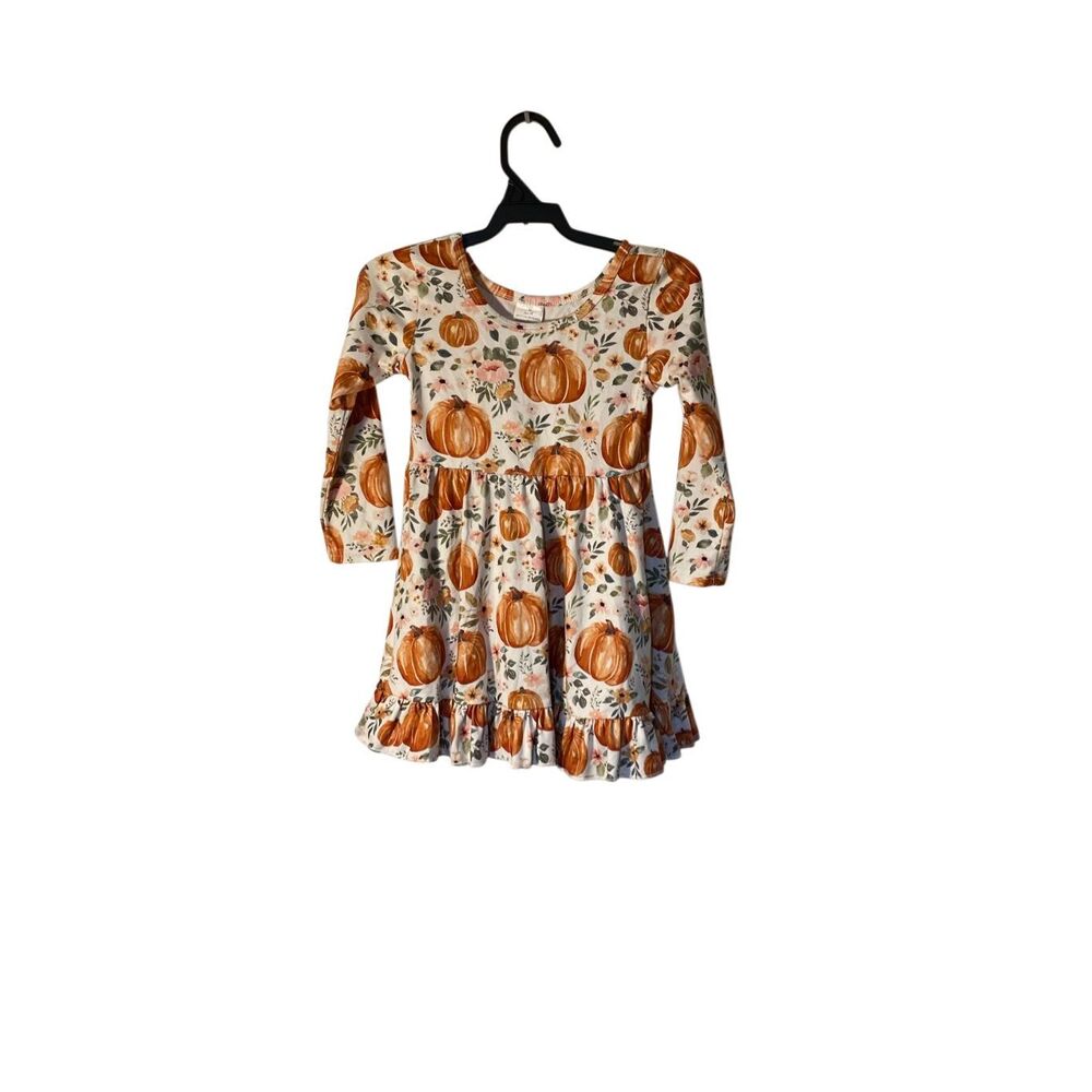 Pumpkin fall toddler girls, long sleeve, twirl dress have 2 4T